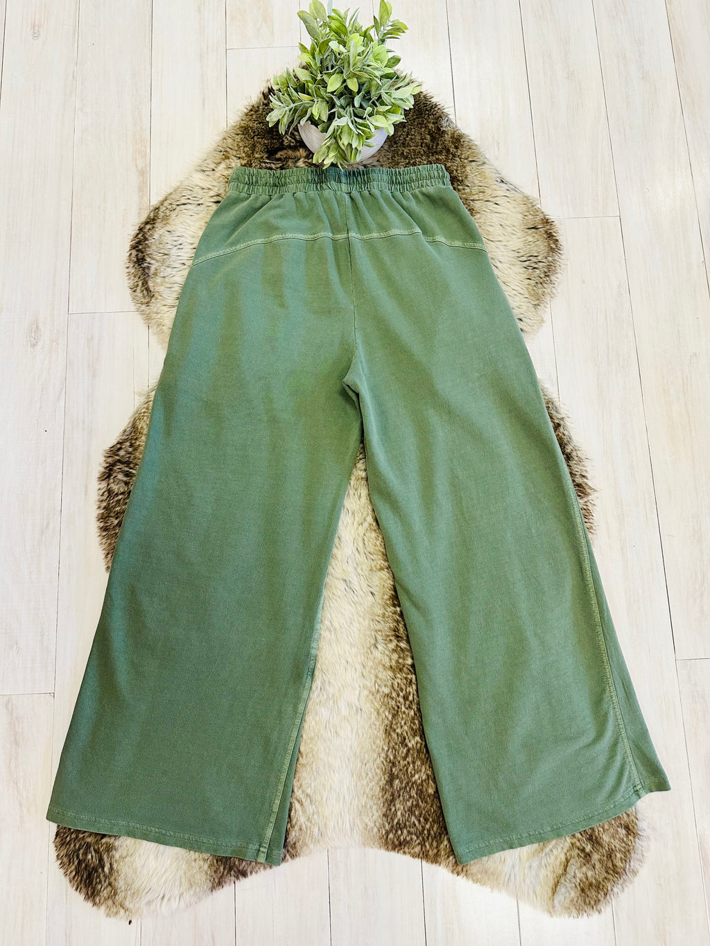 Women’s Light Olive Wide Leg Crop/Petite Pants by Zenana- True to Size
