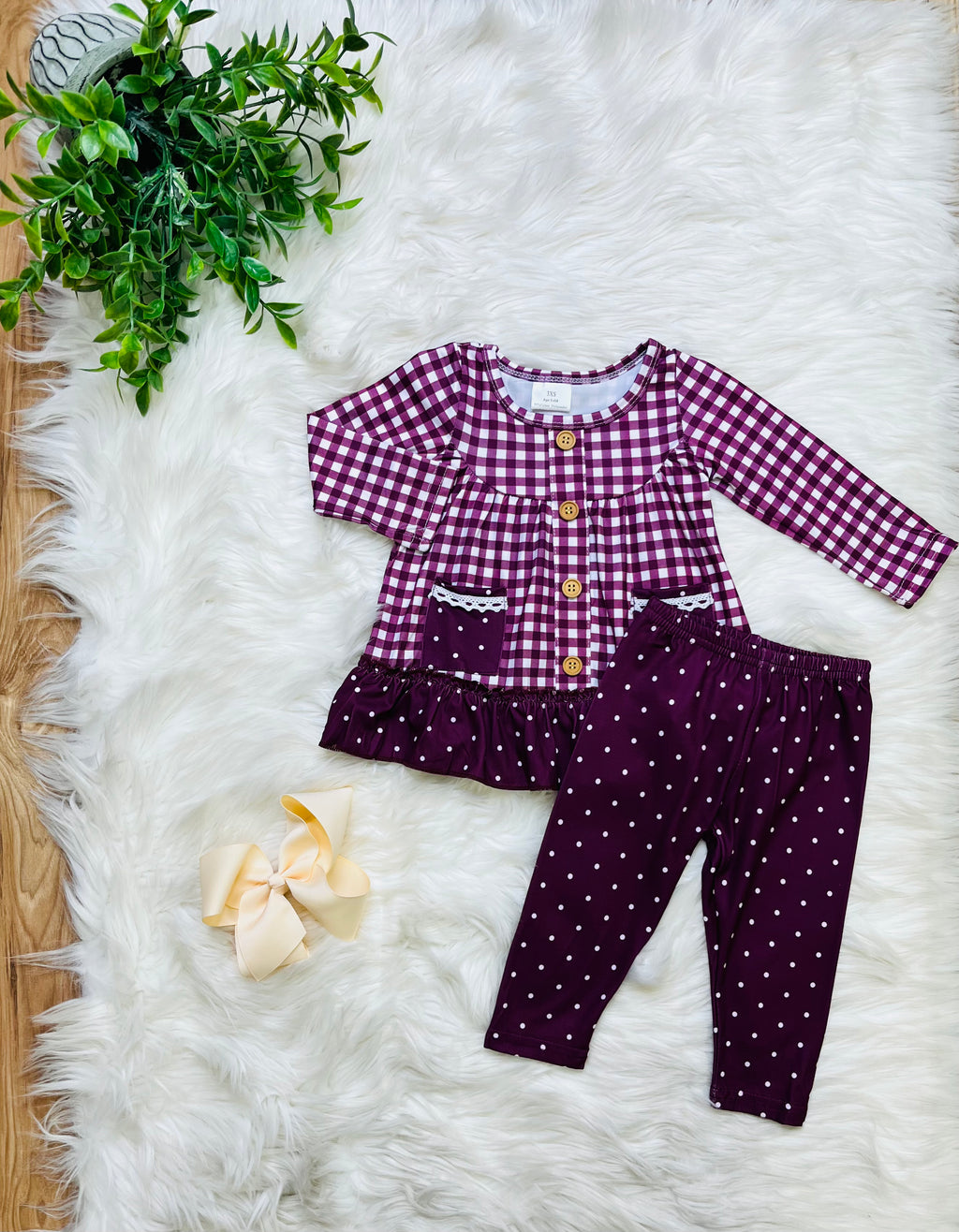 Girl’s Plum Gingham Outfit Set