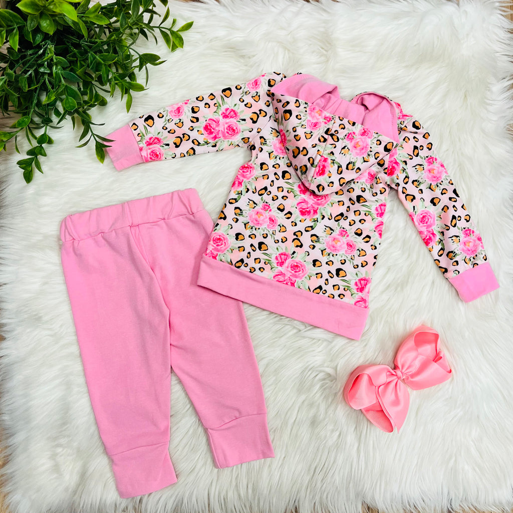 Girls Pink Floral and Cheetah Print Set