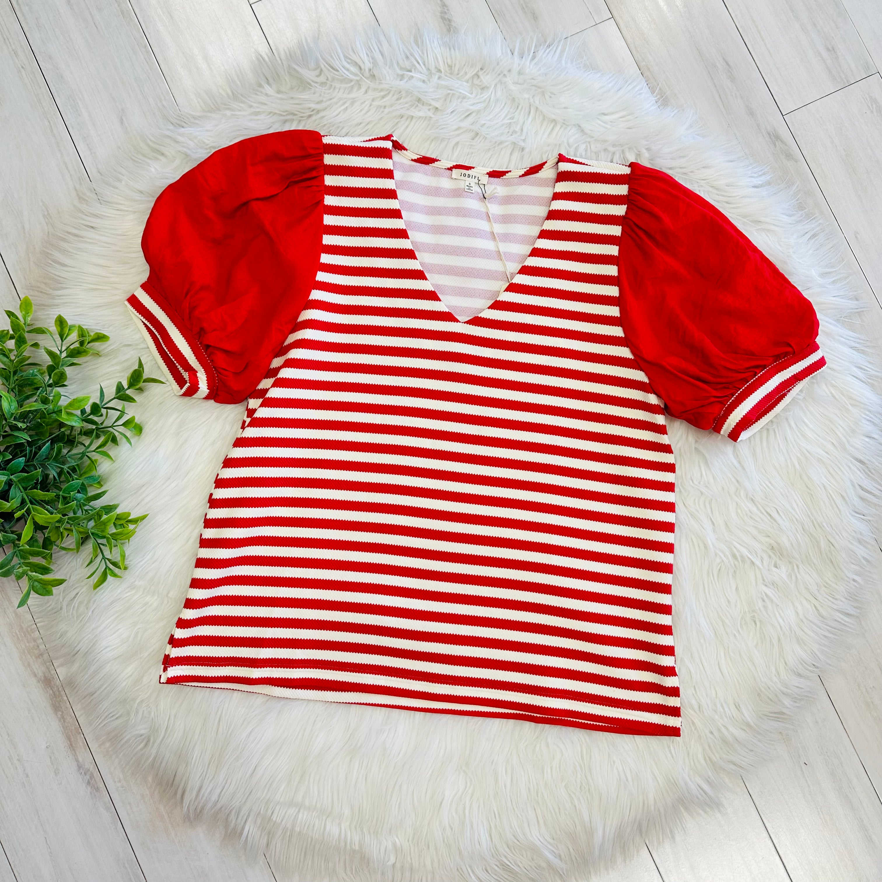 Women’s Jodifl Red Stripe Puff Sleeve Top