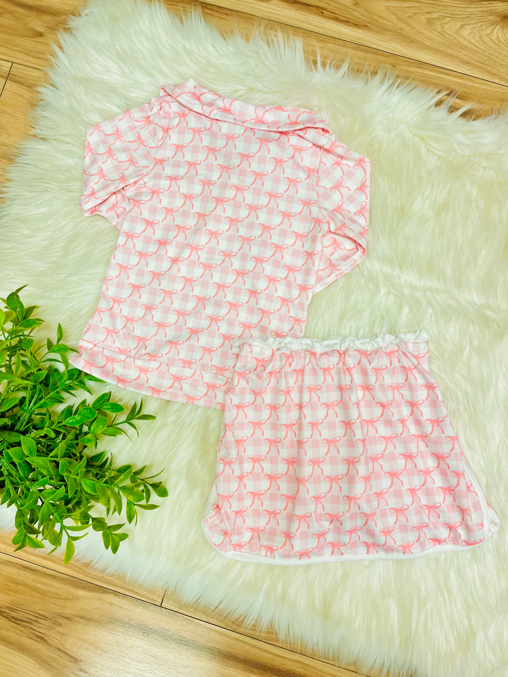 Girl’s Quarter Zip Pink Gingham Bow Print Skort Outfit