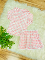 Girl’s Quarter Zip Pink Gingham Bow Print Skort Outfit