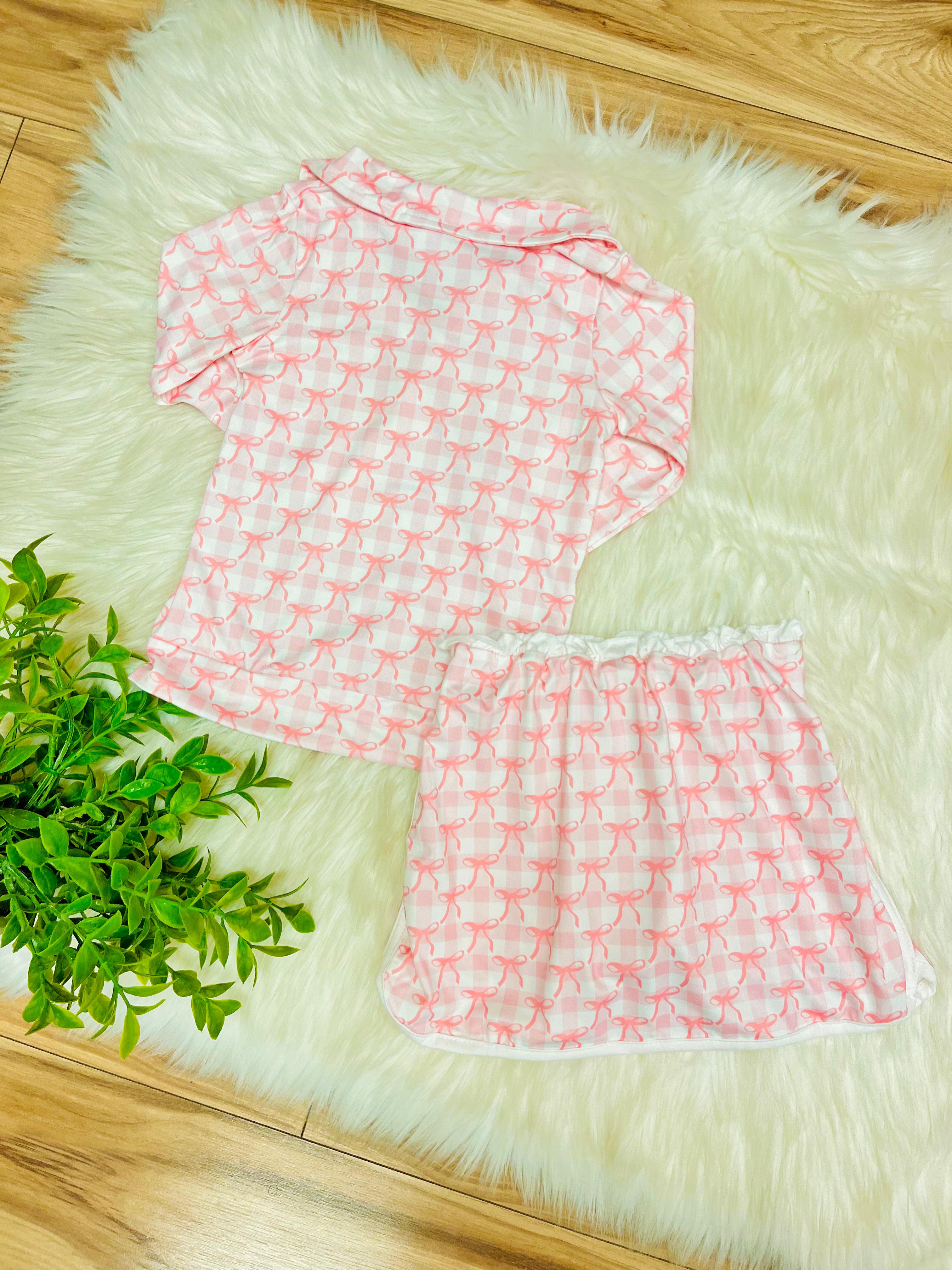 Girl’s Quarter Zip Pink Gingham Bow Print Skort Outfit