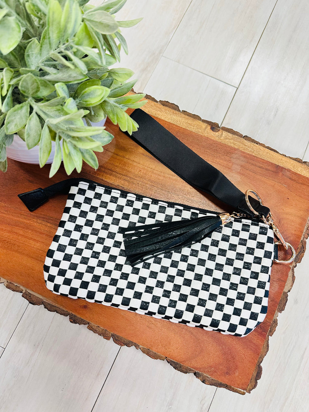 Black & White Checkered Wristlet