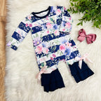 Girl’s Purple and Navy Floral Print Romper