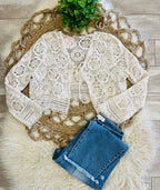 Women’s Crochet Open Front Cardigan in Color Natural - True to Size