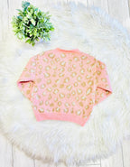 Girls Pink Cheetah & Tan Bow Cardigan