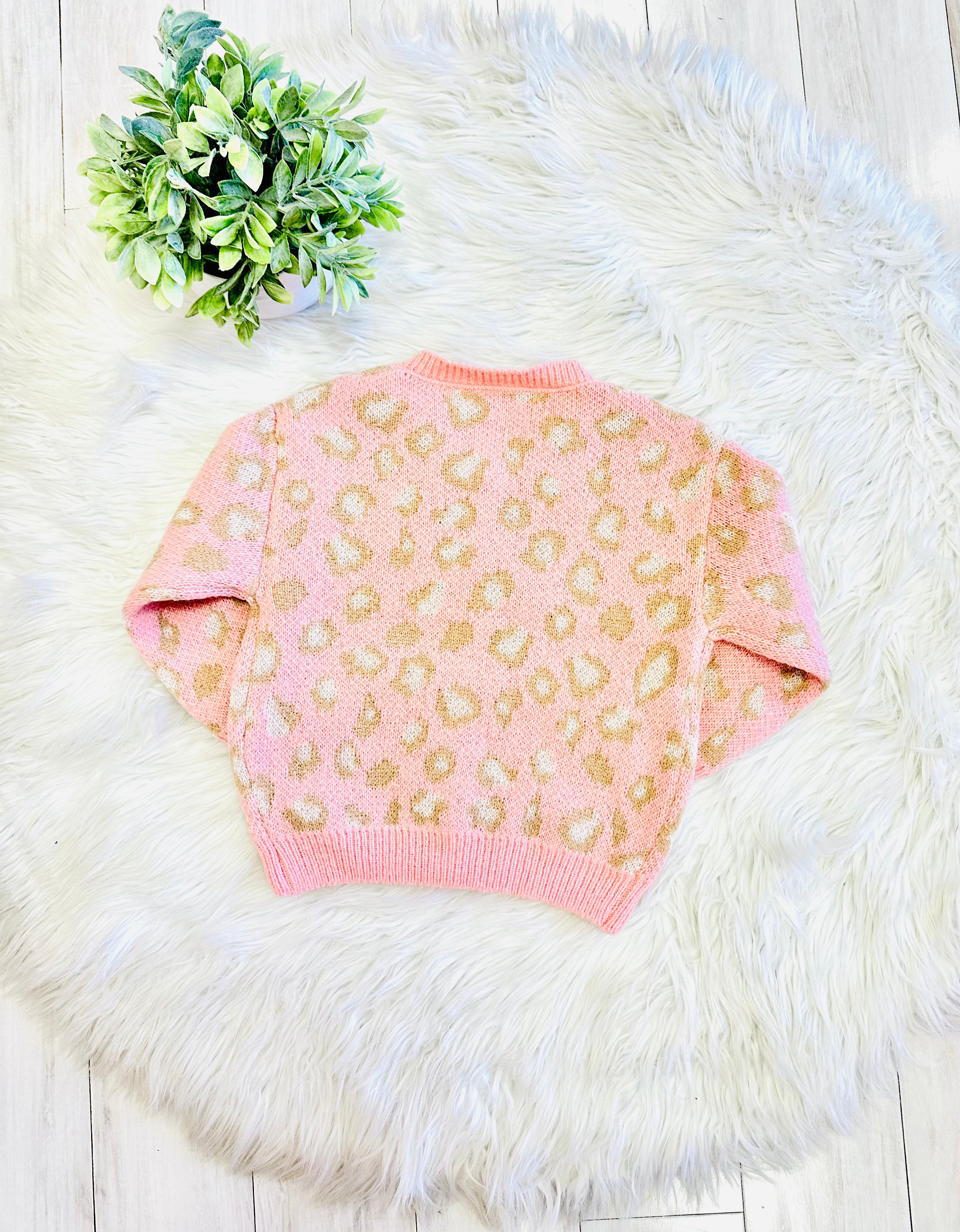 Girls Pink Cheetah & Tan Bow Cardigan