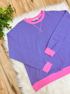 Women’s Zenana Royal Blue and Pink Stripe Long Sleeve Top