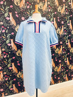 Women’s Evermmee Curvy Blue Textured Dress with Half Zip and Pockets