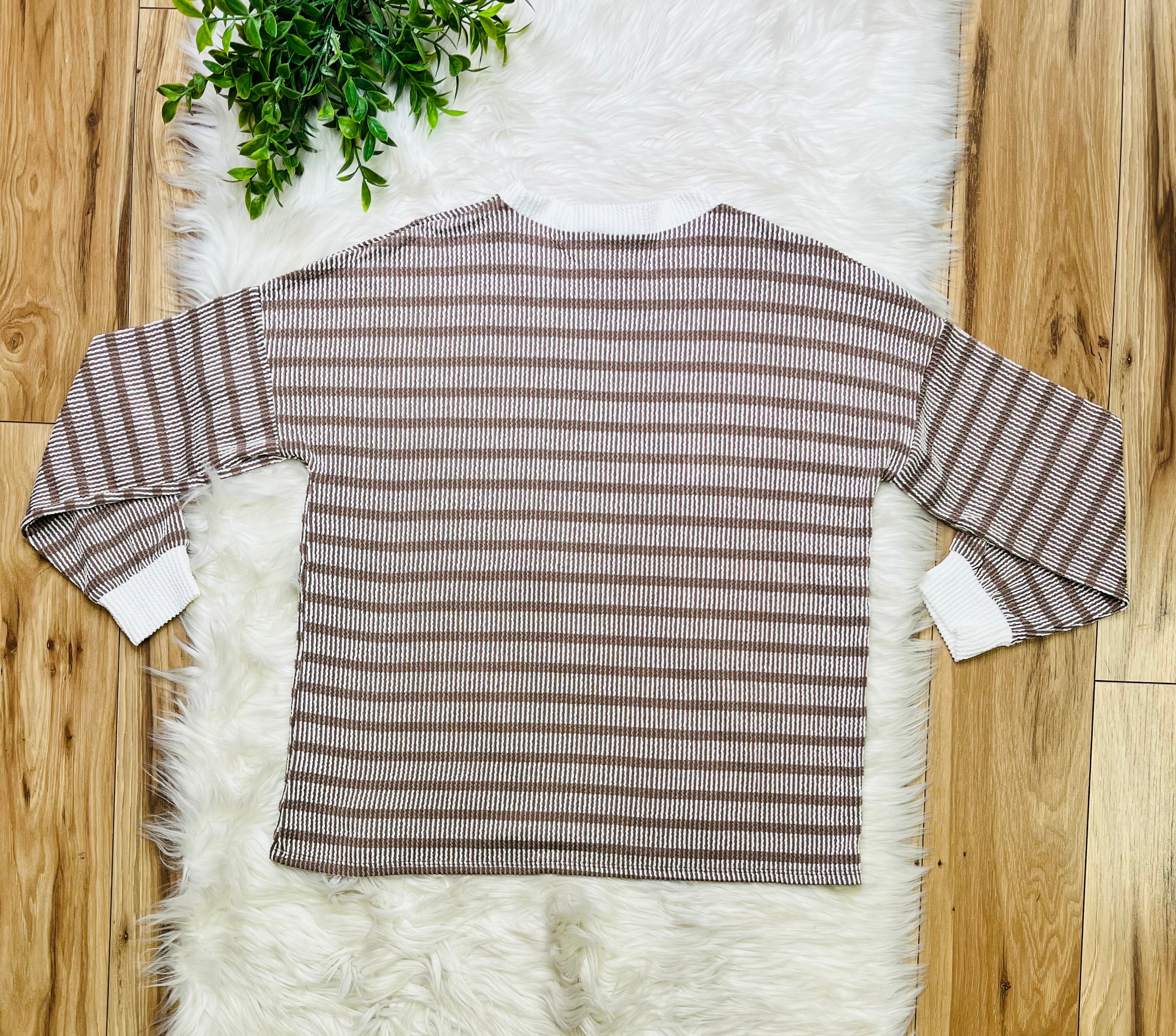 Women’s Zenana Mocha Striped Ribbed Pant Set
