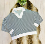 Women’s Zenana Green & White Long Sleeve Stripped Set