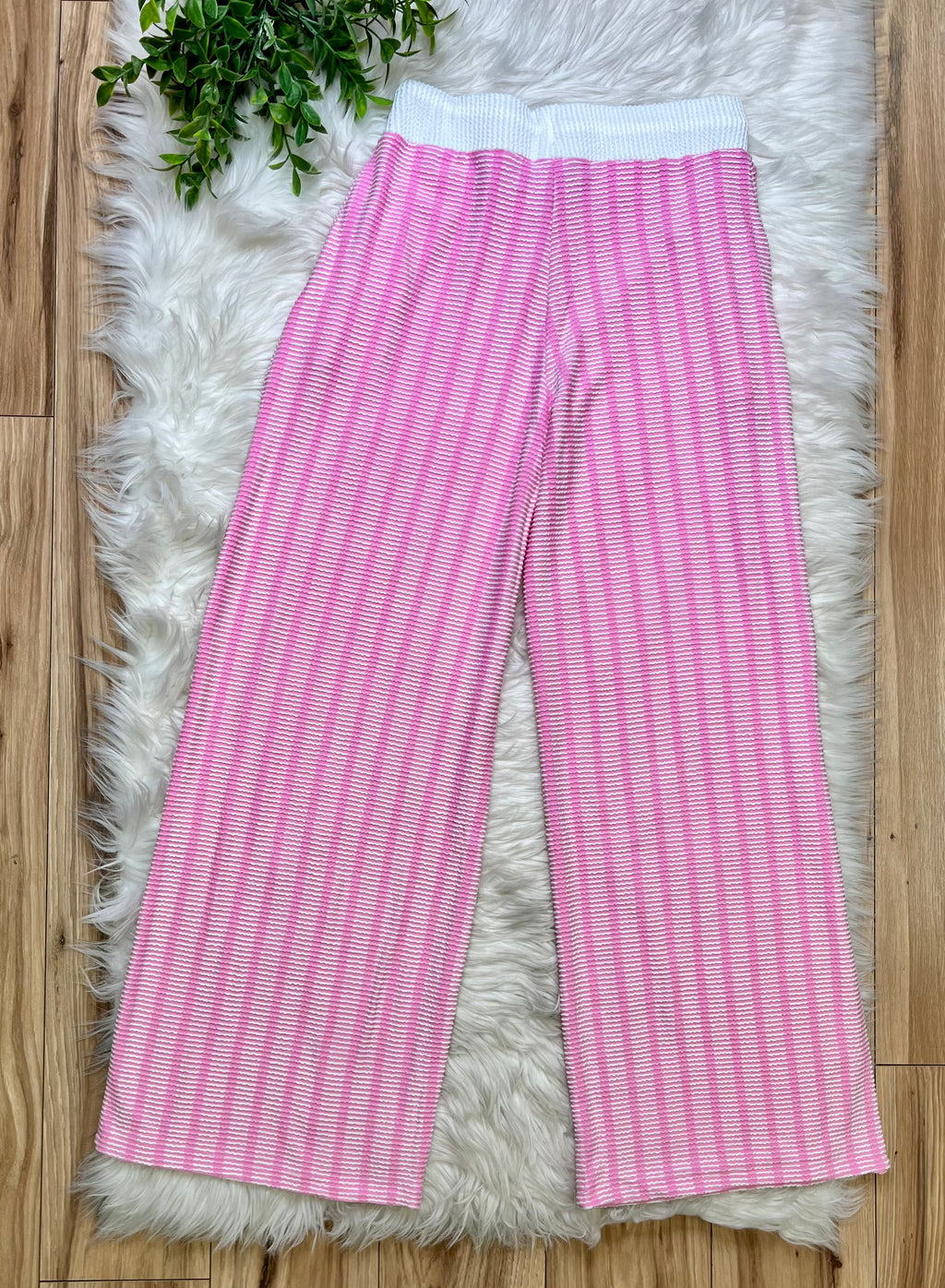 Women’s Zenana Candy Pink Striped Ribbed Pant Set