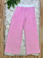 Women’s Zenana Candy Pink Striped Ribbed Pant Set