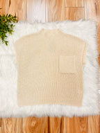 Women’s Oatmeal Pocket Detail Drop Shoulder Short Sleeve Sweater Top by Blu Pepper- True to Size