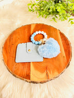 Blue Heart Wristlet ID Badge Pouch with Scalloped Detail
