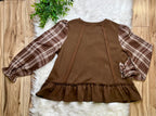 Women’s Bibi Mocha Plaid Ruffle Top- Oversized