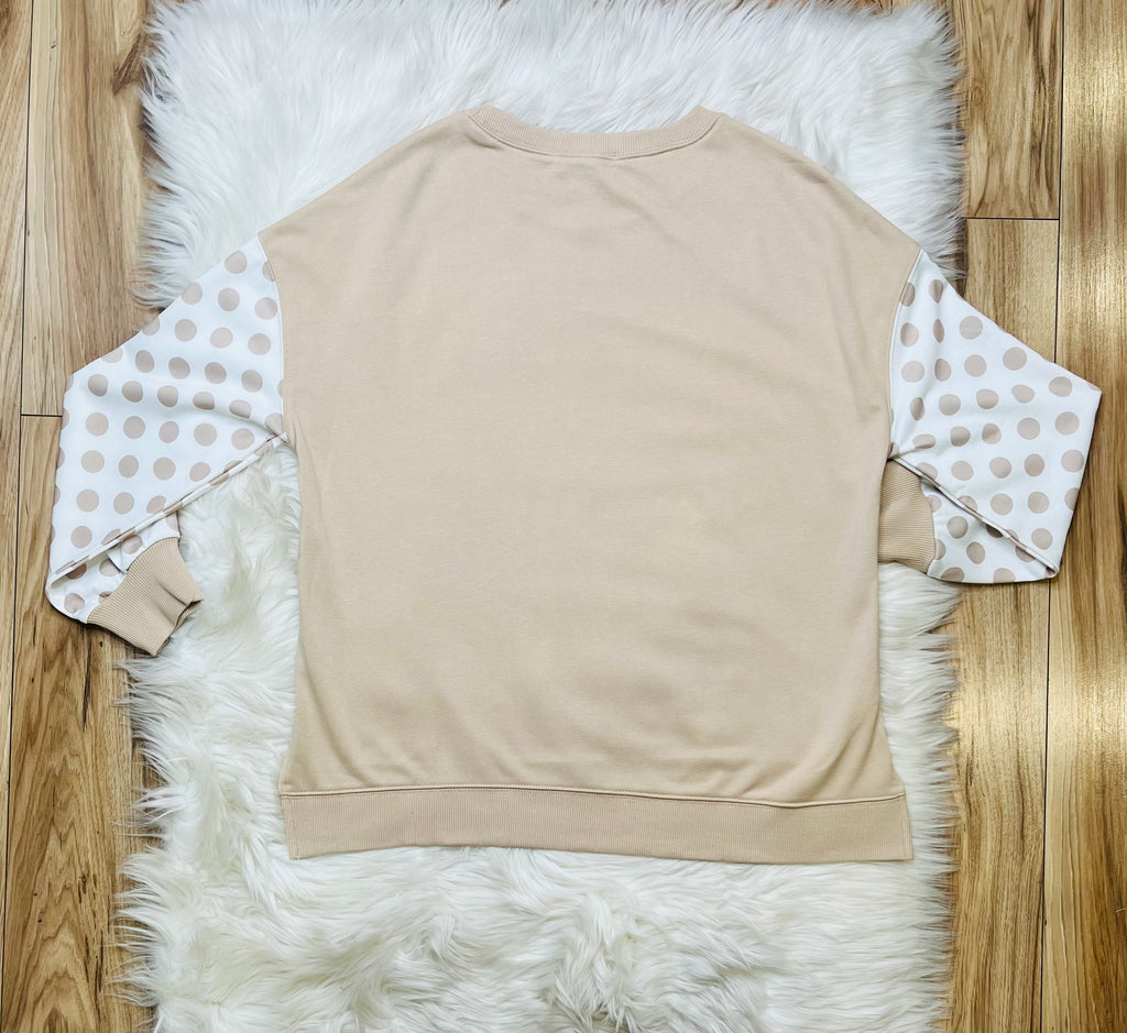 Women’s Evermmee Tan Polka Dot Sleeve Top- True to Size