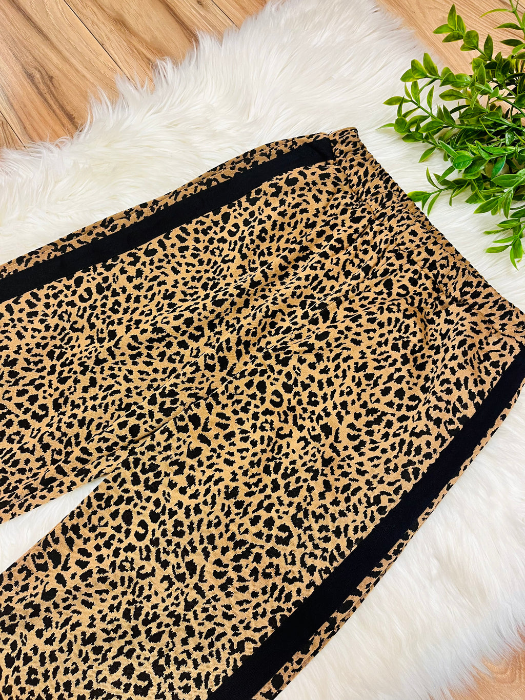 Women’s Anniewear Cheetah Print Pants with Black Stripe Detail- True to Size