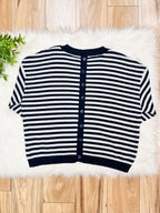 Women’s Stripe Navy & Grey Relaxed Sweater Top by Blu Pepper- Loose Fit