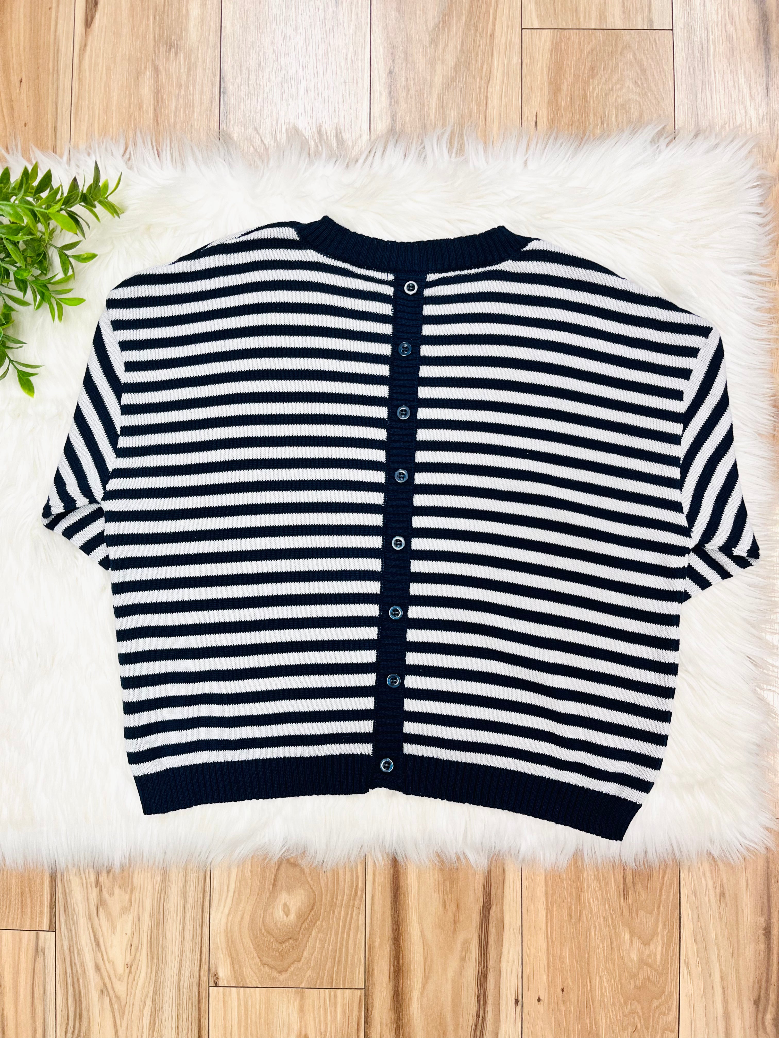 Women’s Stripe Navy & Grey Relaxed Sweater Top by Blu Pepper- Loose Fit