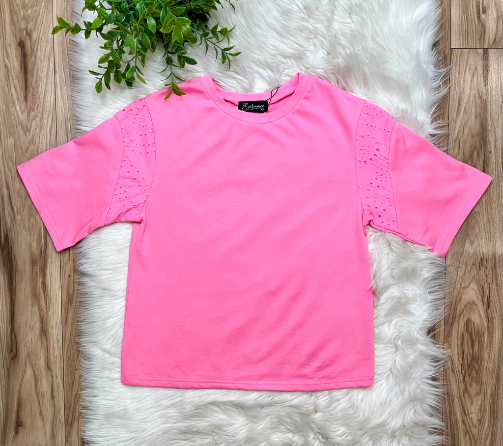Women’s Pink Floral Eyelet Trim Set