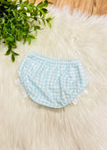 Girl’s White & Blue Gingham Bloomers with Ruffle Trim