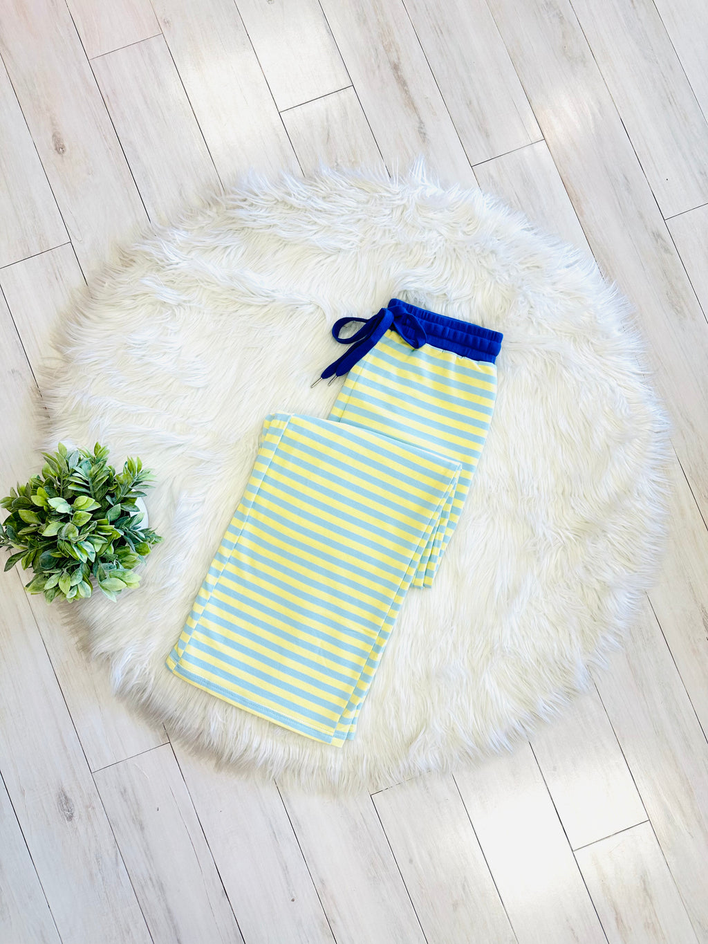 Women’s Light Blue and Yellow Stripped Pant Set