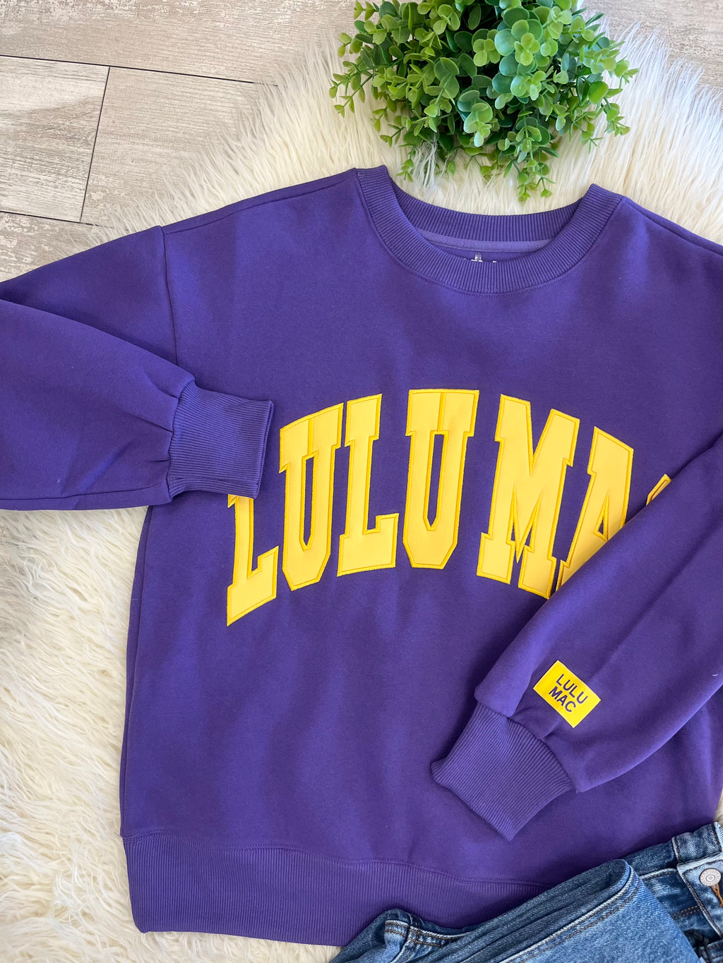 Women’s LuLu Mac Purple/Yellow Stitch Sweatshirt - Oversized Fit