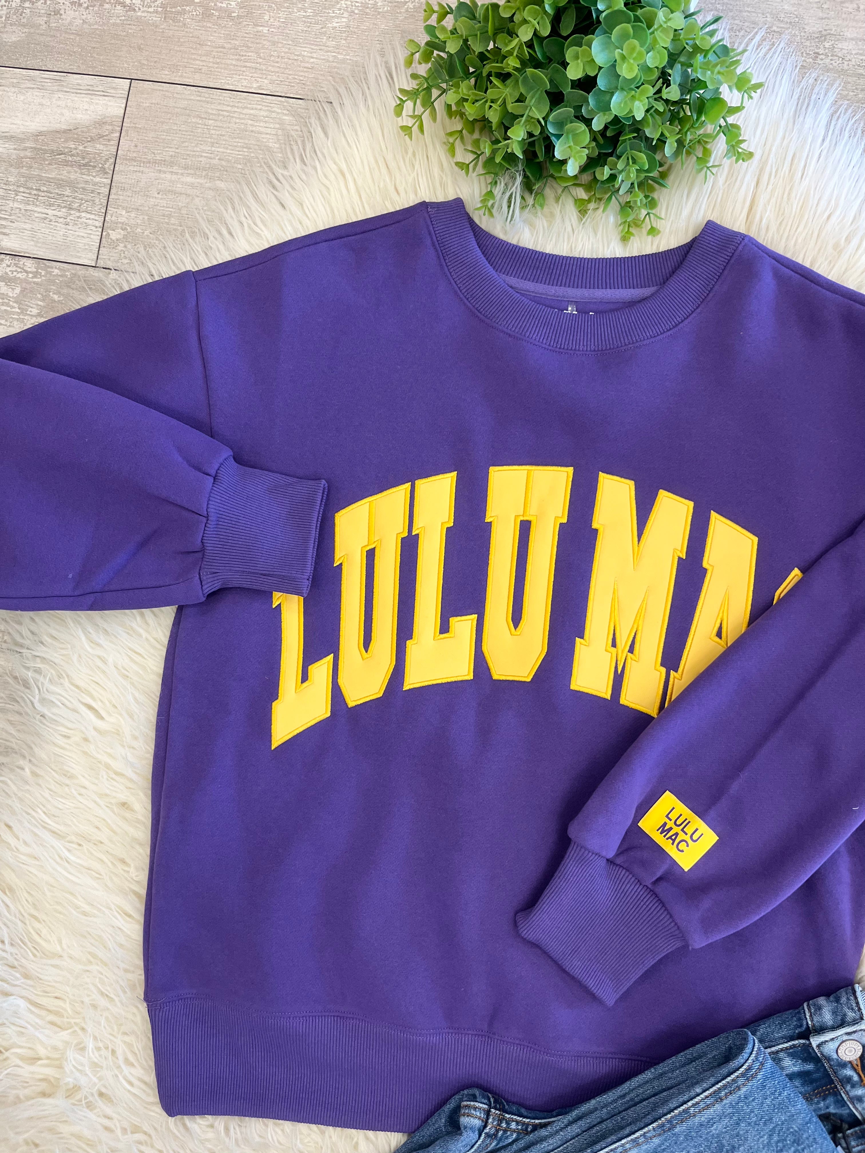 Women’s LuLu Mac Purple/Yellow Stitch Sweatshirt - Oversized Fit
