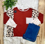 Women’s Bibi Rust Leopard Front Pocket Top- Loose Fit