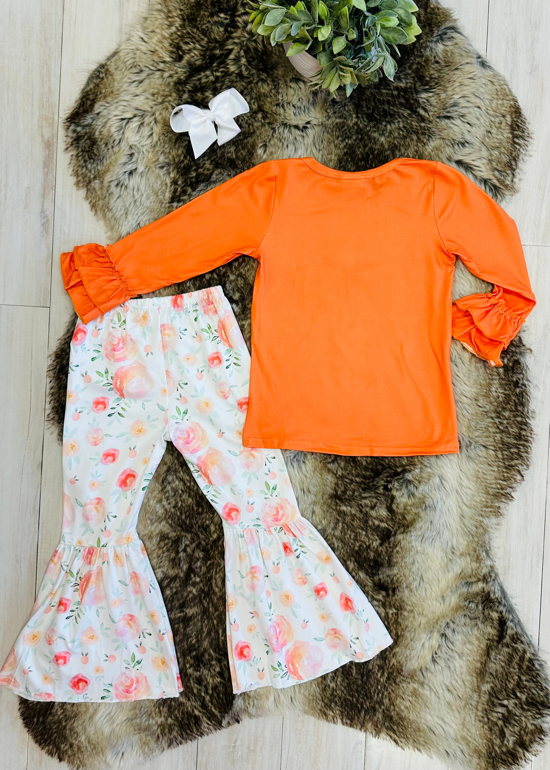 Girls Orange Chicken Floral Outfit