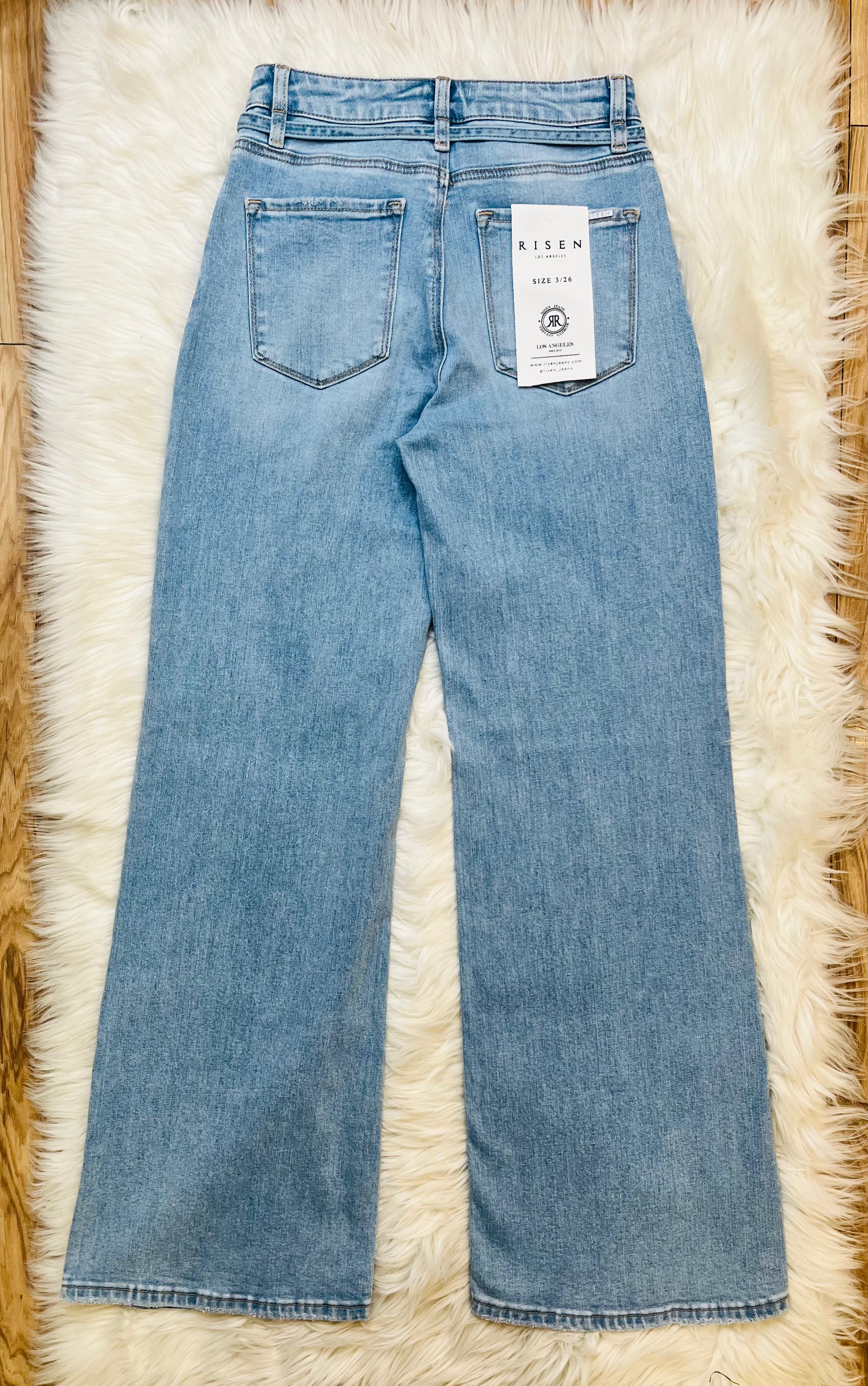 Women’s Risen High Rise Waist String Detail Jeans 1886
