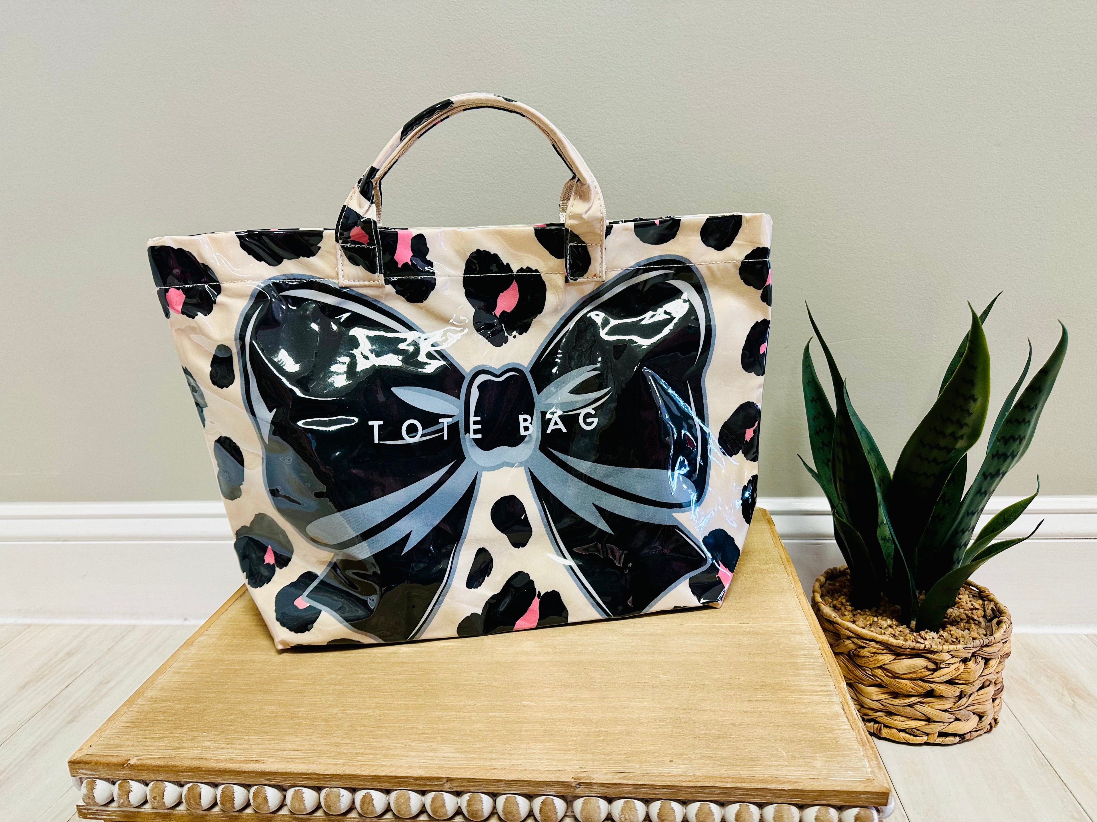 Women’s Bow & Leopard Print Vinyl Tote Bag