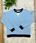 Women’s Cornflower Blue and Navy Stripe Top- Loose Fit