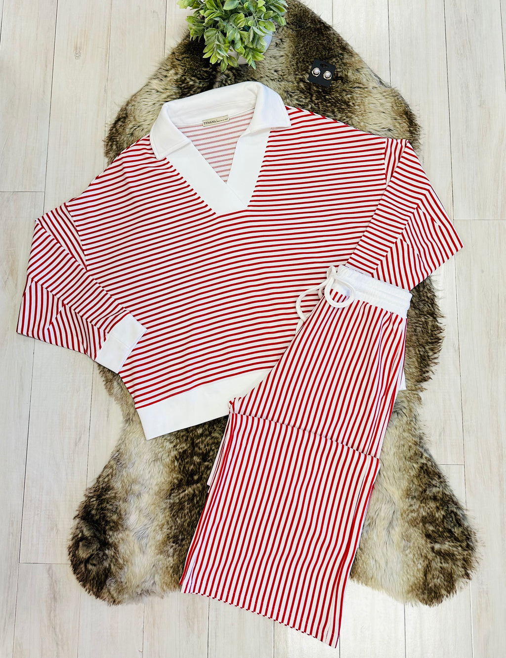 Women’s Zenana White & Red Long Sleeve Set
