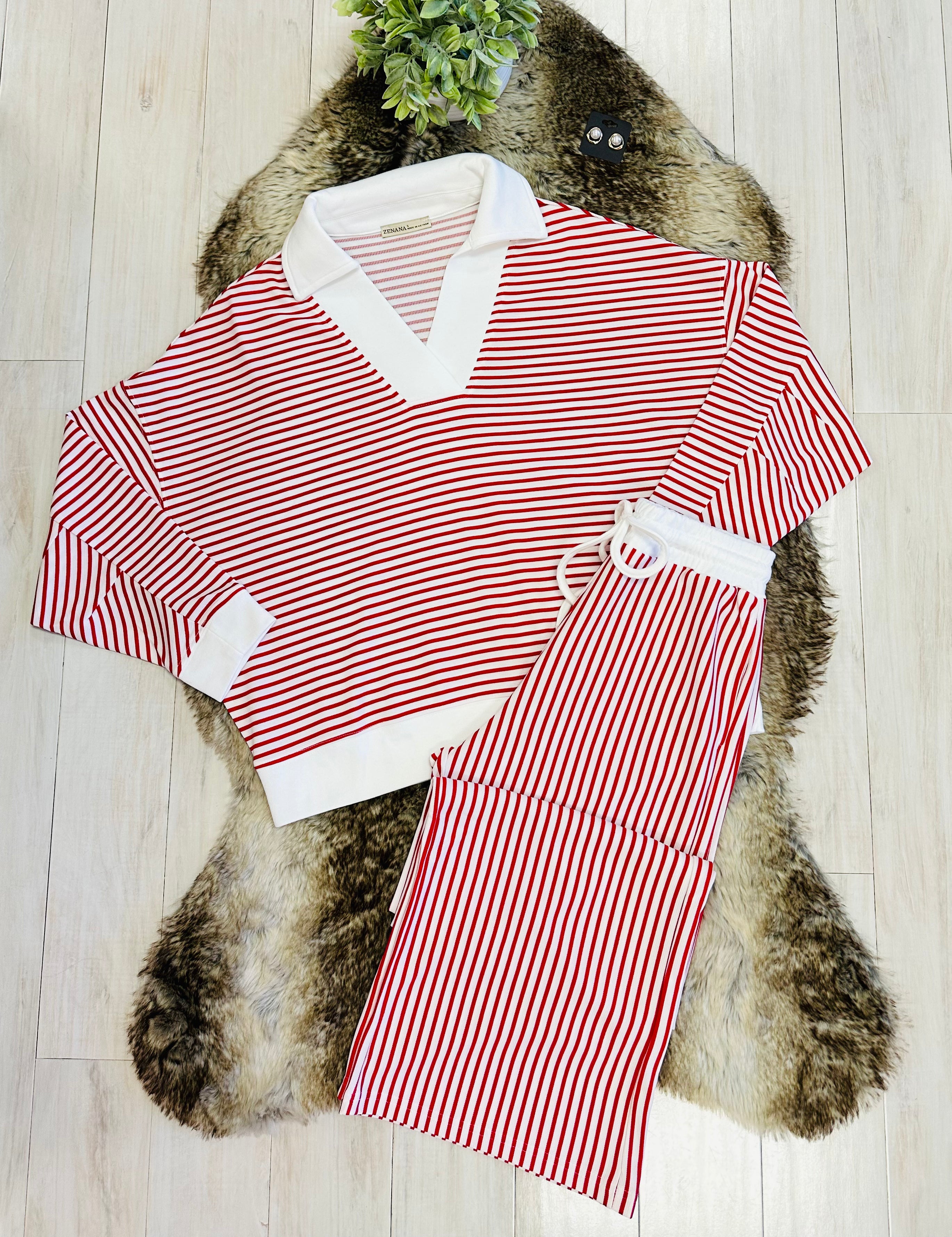 Women’s Zenana White & Red Long Sleeve Set