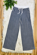 Women’s Zenana Navy Striped Ribbed Pant Set