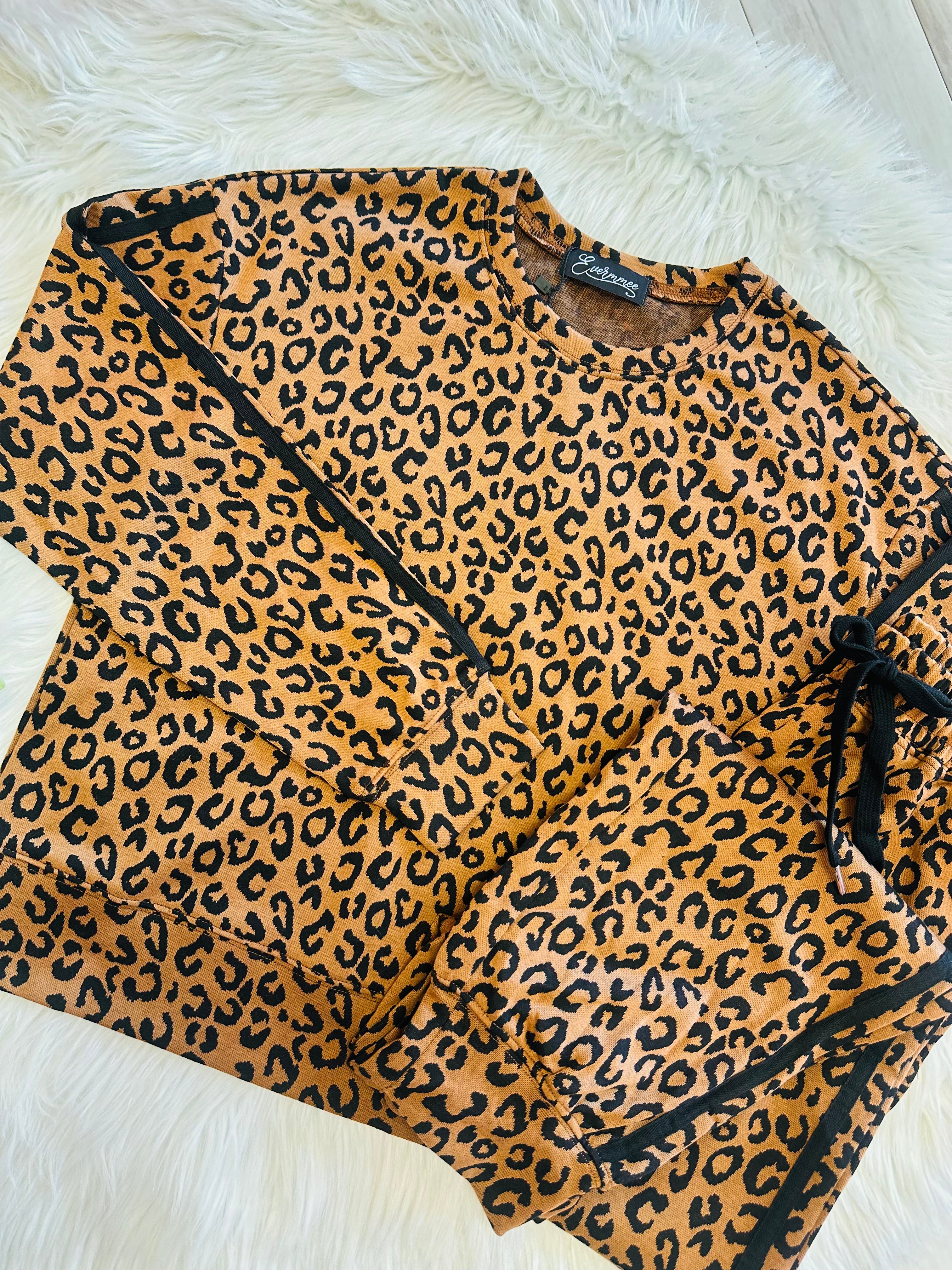 Women’s Cheetah Print Brown and Black Pant Set