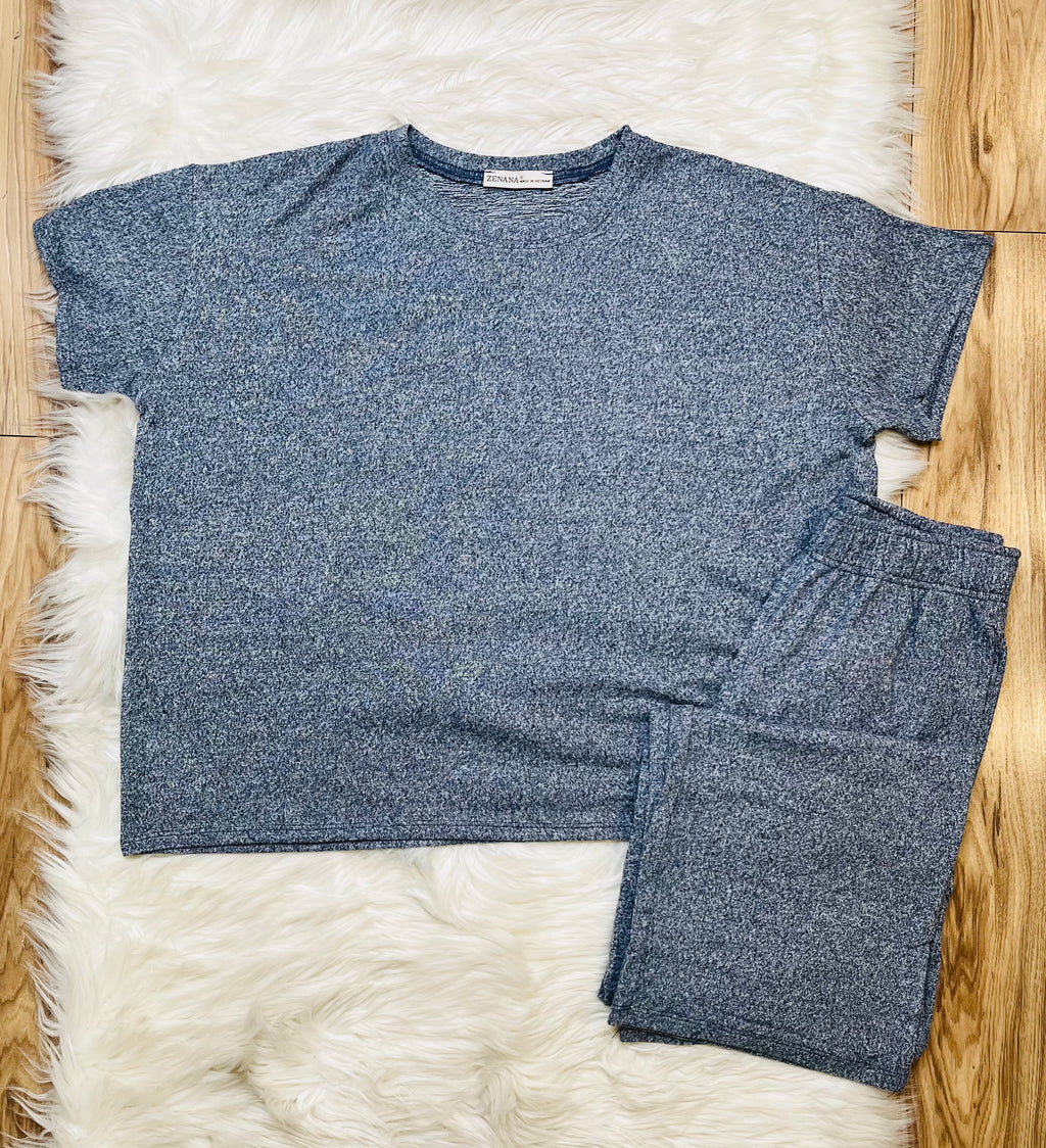 Women’s Zenana Navy Melange Pant Set