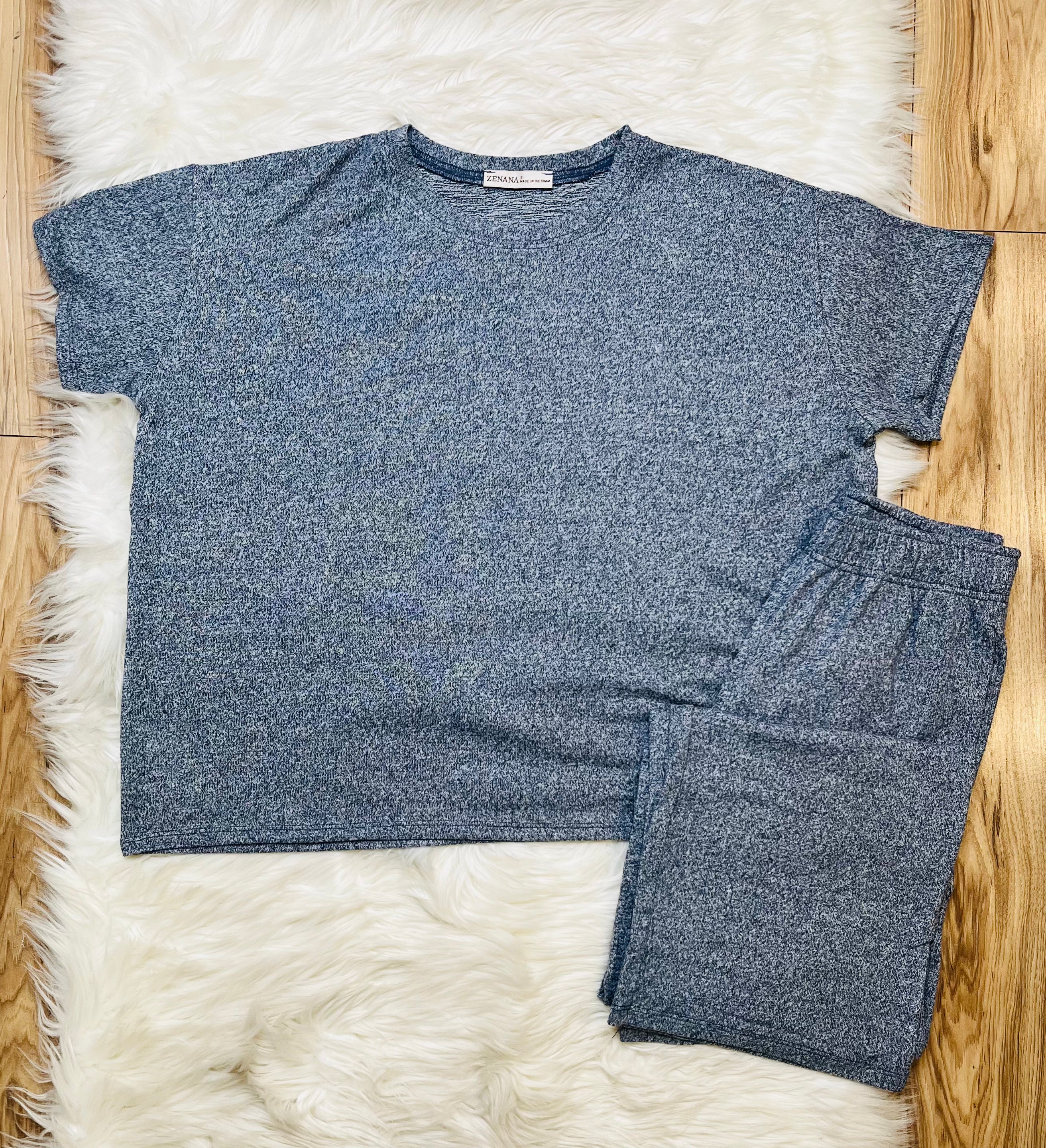 Women’s Zenana Navy Melange Pant Set