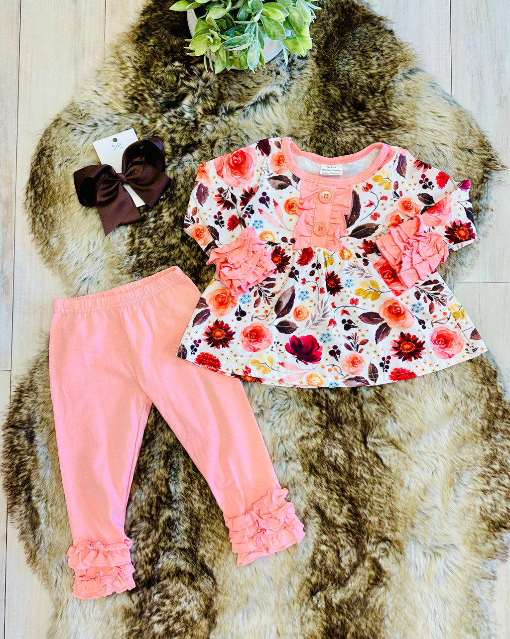 Girls Peach & Fall Floral Outfit