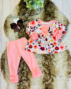 Girls Peach & Fall Floral Outfit