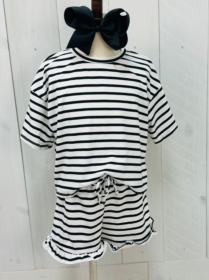 Kid’s Black Striped top and Ruffle Shorts Set