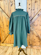Women’s Umgee Hunter Green  Curvy V Neck Textured Dress- Loose Fit
