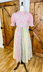 Women’s GiGiO Sage Mixed Floral Print Midi Dress with Puff Sleeves