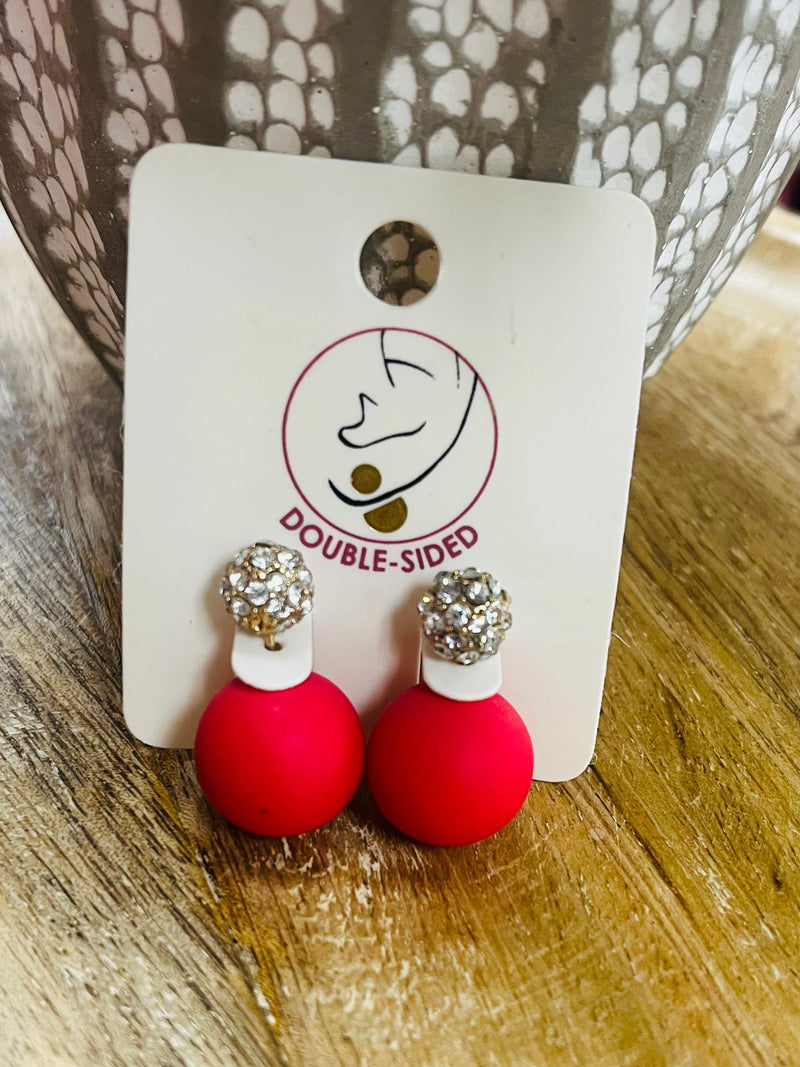 Red Rhinestone Double Sided Earrings