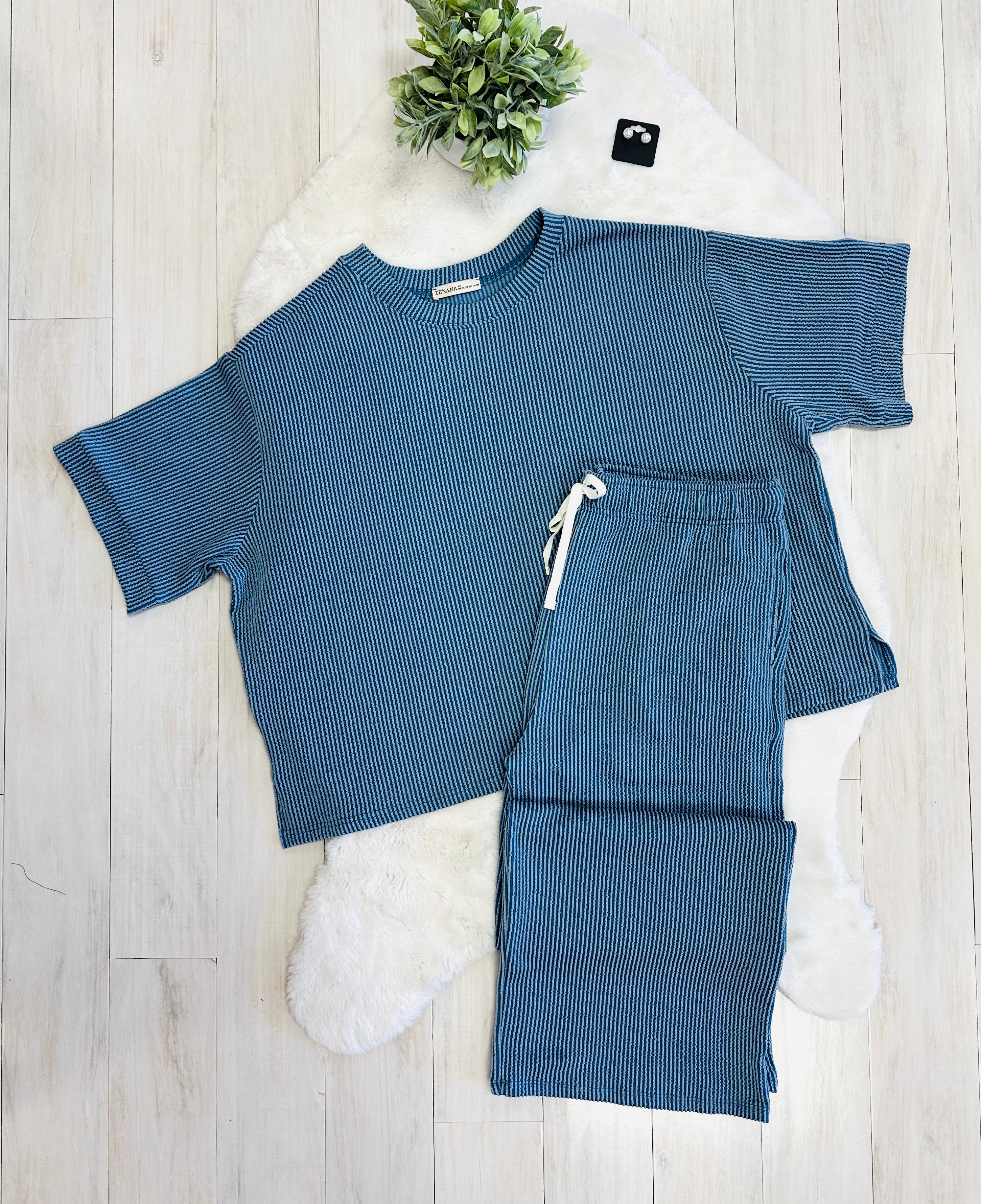 Women’s Zenana Blue Ribbed Set