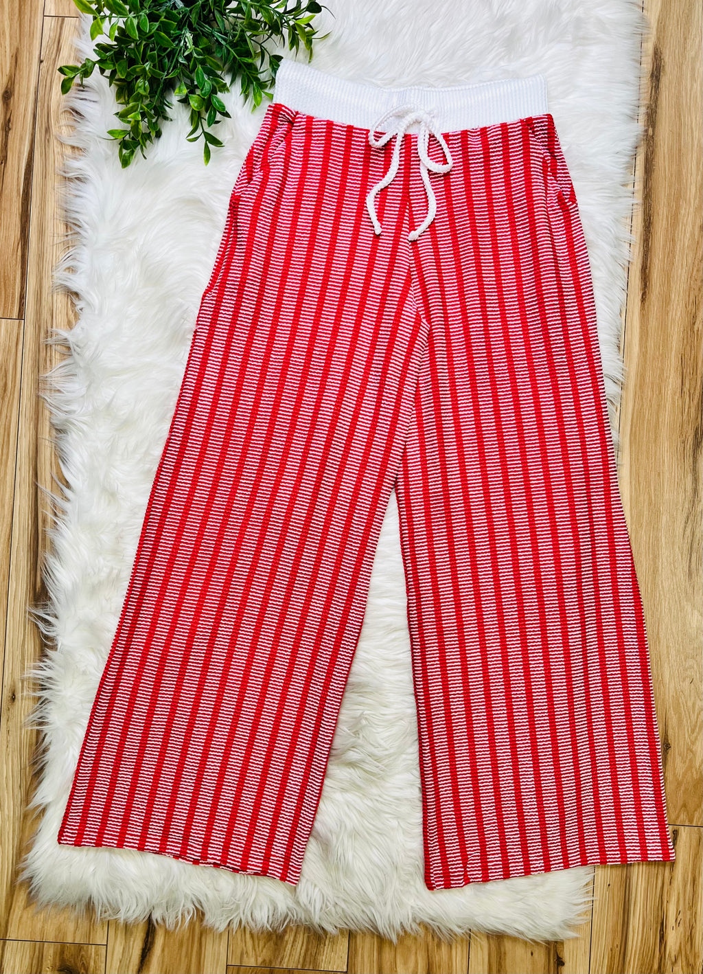 Women’s Zenana Red Striped Ribbed Pant Set
