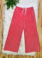 Women’s Zenana Red Striped Ribbed Pant Set